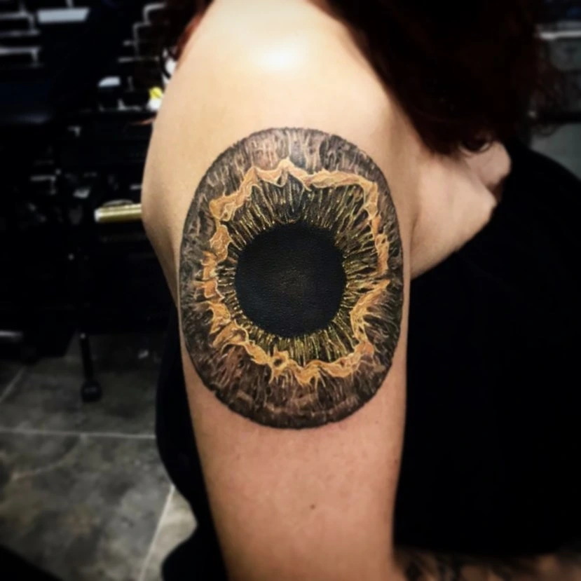 Hyperreal human eye iris with golden corona