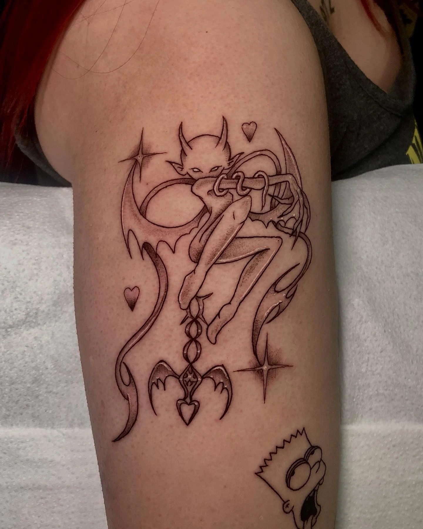 Cute imp/devil with bat wings, hearts, sparkles, dangling charm