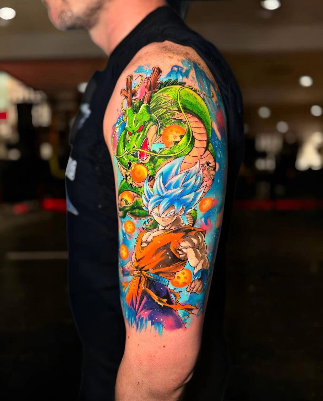 Dragon Ball Z, Super Saiyan Blue Goku with Shenron and dragon balls, color sleeve