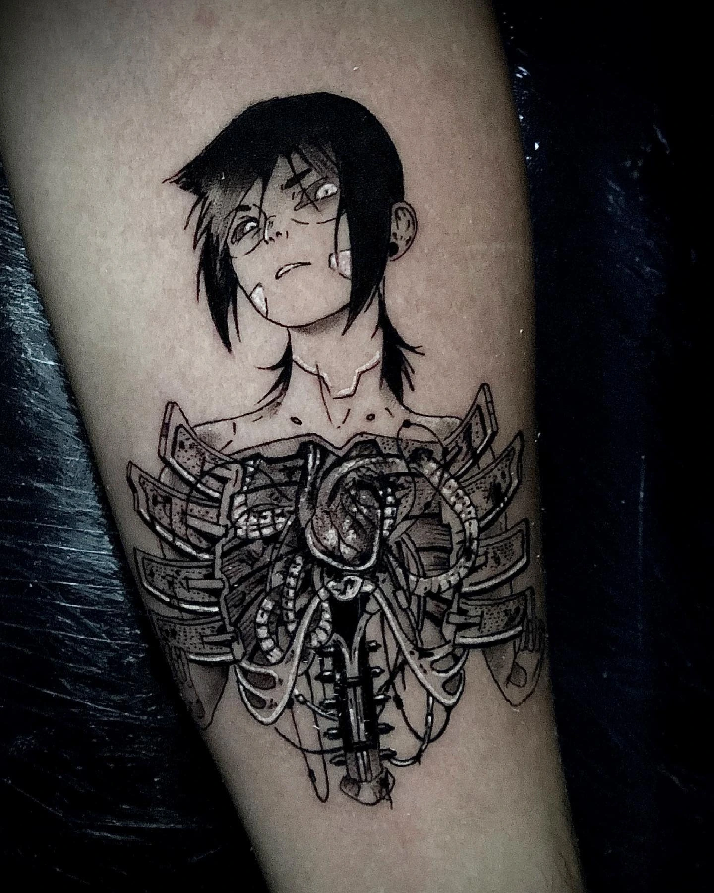 manga/anime character with mecha rib cage and snake (newschool)