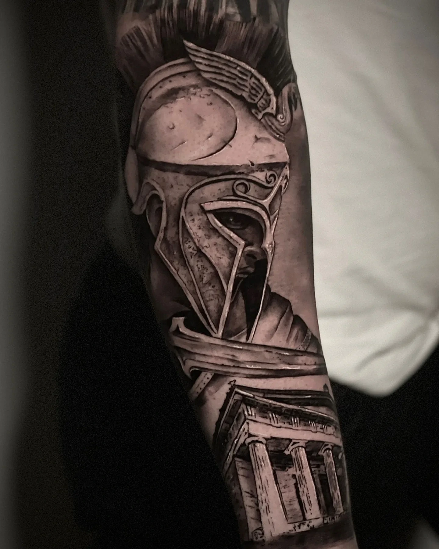 Spartan/gladiator helmet with classical temple at base